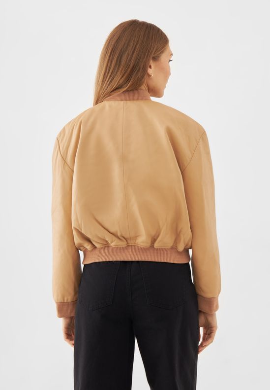 Real Leather Minimal Bomber Jacket