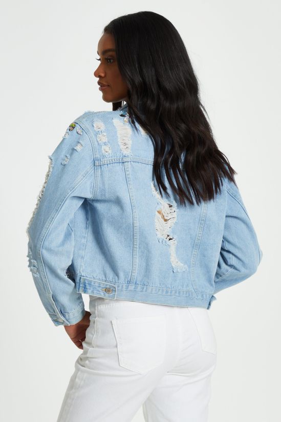 Destressed Embellished Denim Jacket