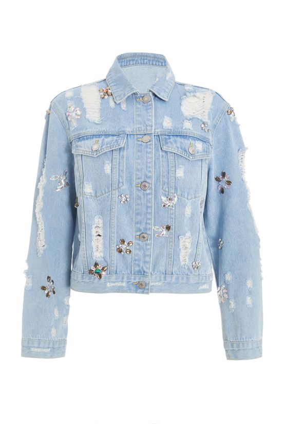 Destressed Embellished Denim Jacket