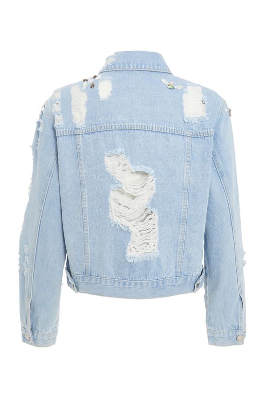 Destressed Embellished Denim Jacket