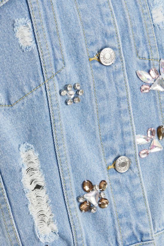 Destressed Embellished Denim Jacket