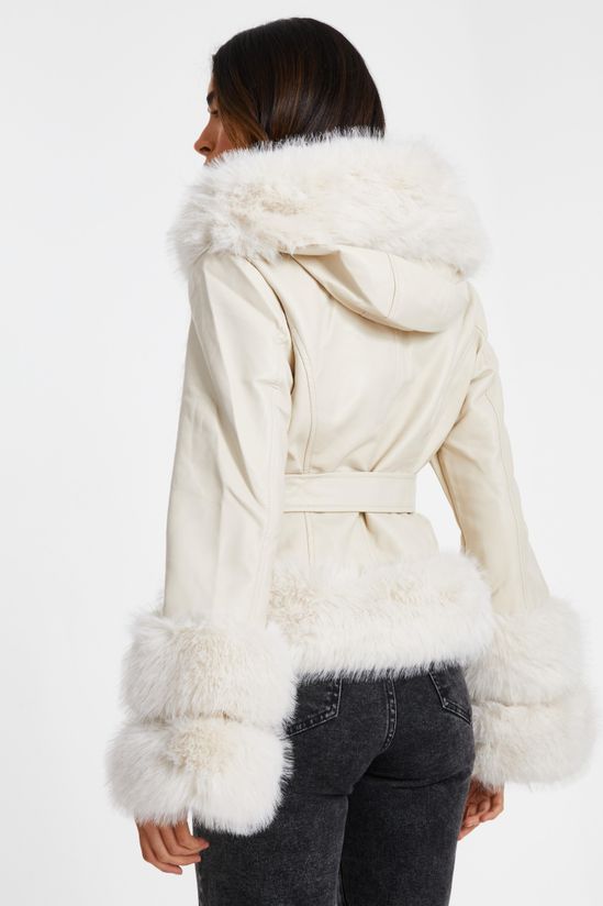 Off White Faux Leather Belted Jacket