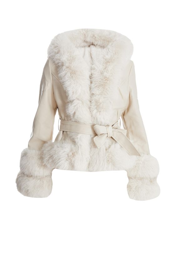 Off White Faux Leather Belted Jacket