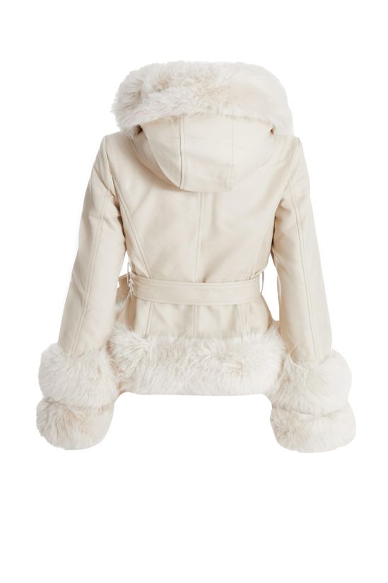 Off White Faux Leather Belted Jacket