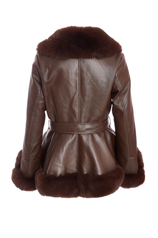 Brown Faux Leather Belted Jacket