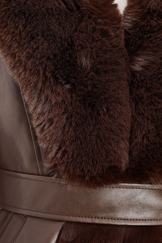 Brown Faux Leather Belted Jacket