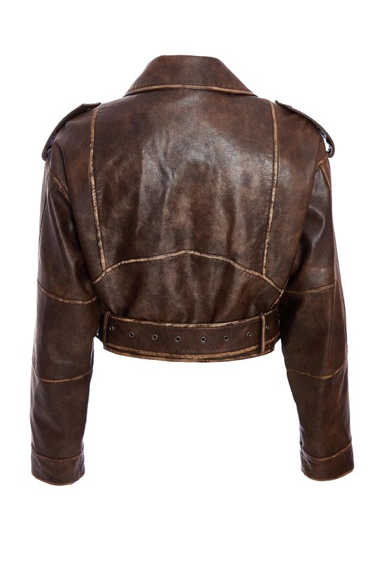 Brown Faux Leather Oversized Biker Jacket