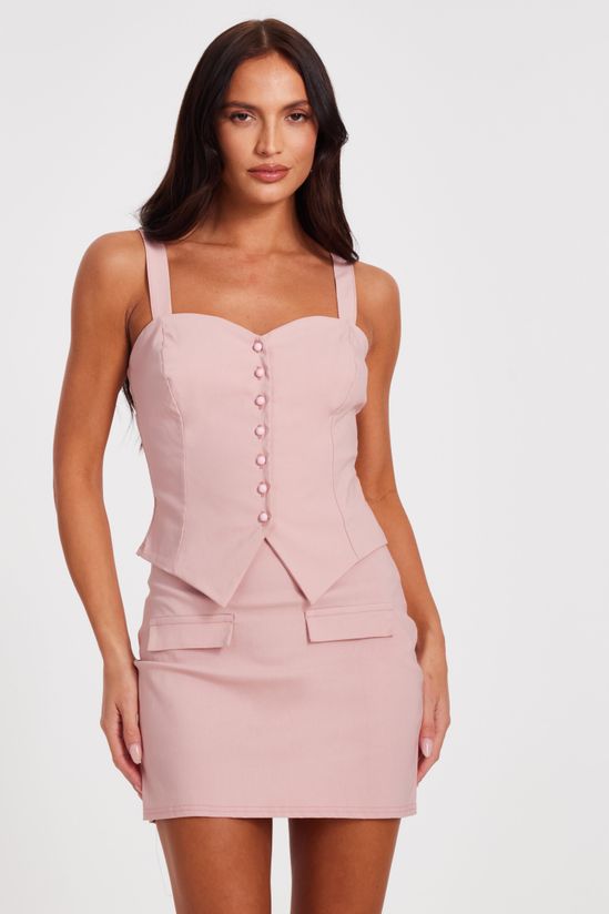 Pale Pink Button Detail Corset Top