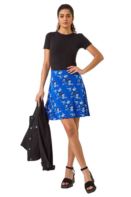 Floral Print Skater Stretch Skirt