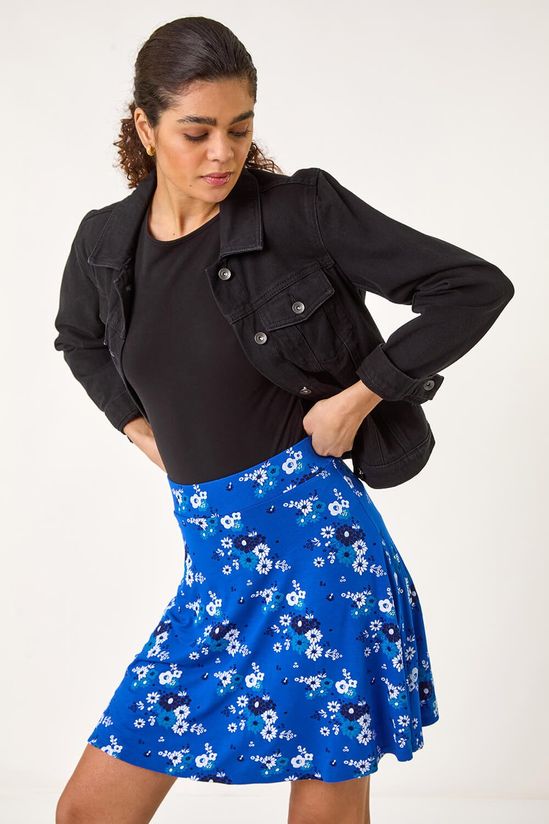Floral Print Skater Stretch Skirt