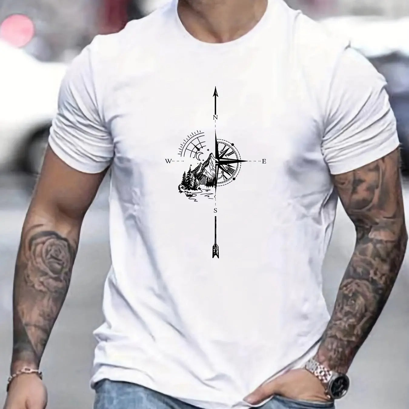 Men’s Mountain Compass Print T-Shirt