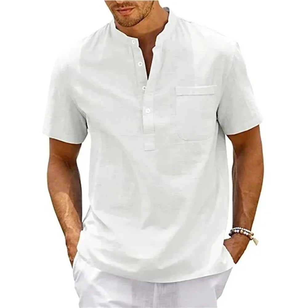 Men's Cotton Linen Henley T-Shirt