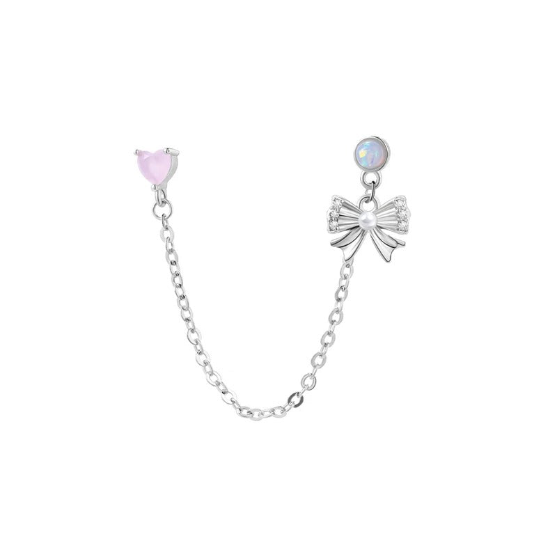Silver Star Chain Double Ear Hole Earrings