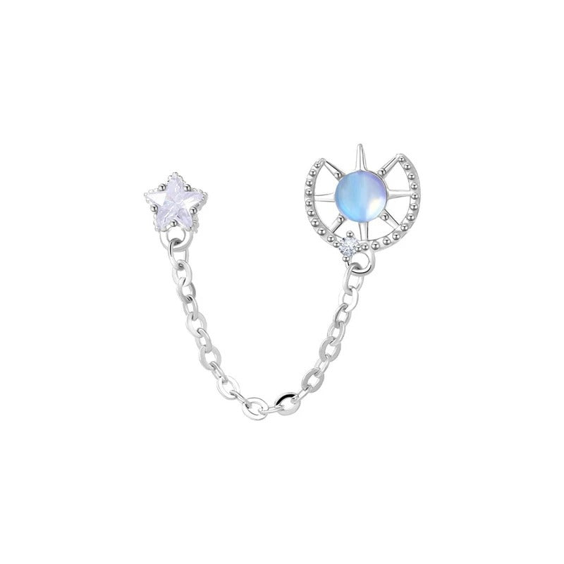 Silver Star Chain Double Ear Hole Earrings
