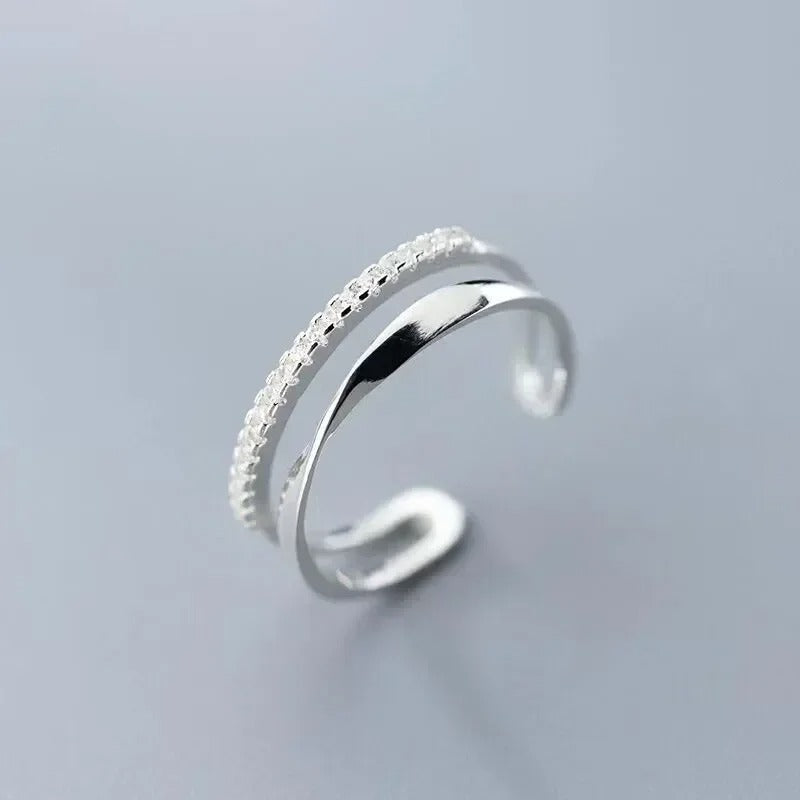 925 Sterling Silver Double Lines Cocktail Ring