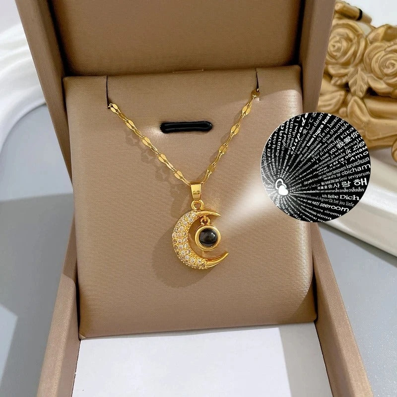 Gold Plated Stainless Steel Moon Pendant Necklace