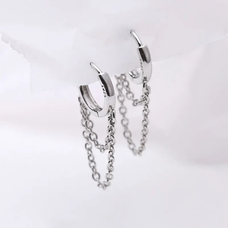 925 Sterling Silver Double Layer Tassel Hoop Earrings