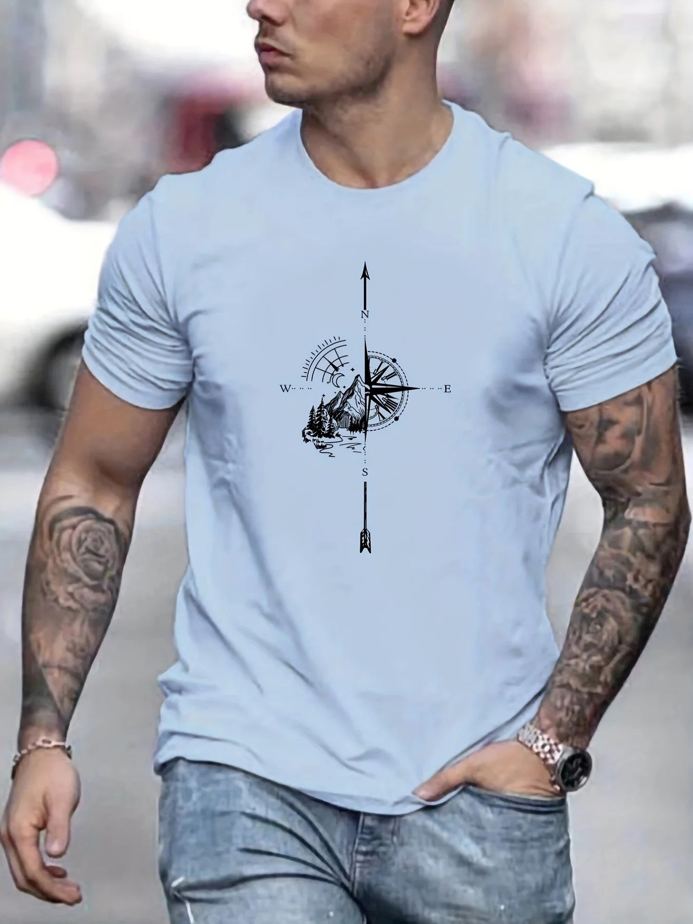 Men’s Mountain Compass Print T-Shirt