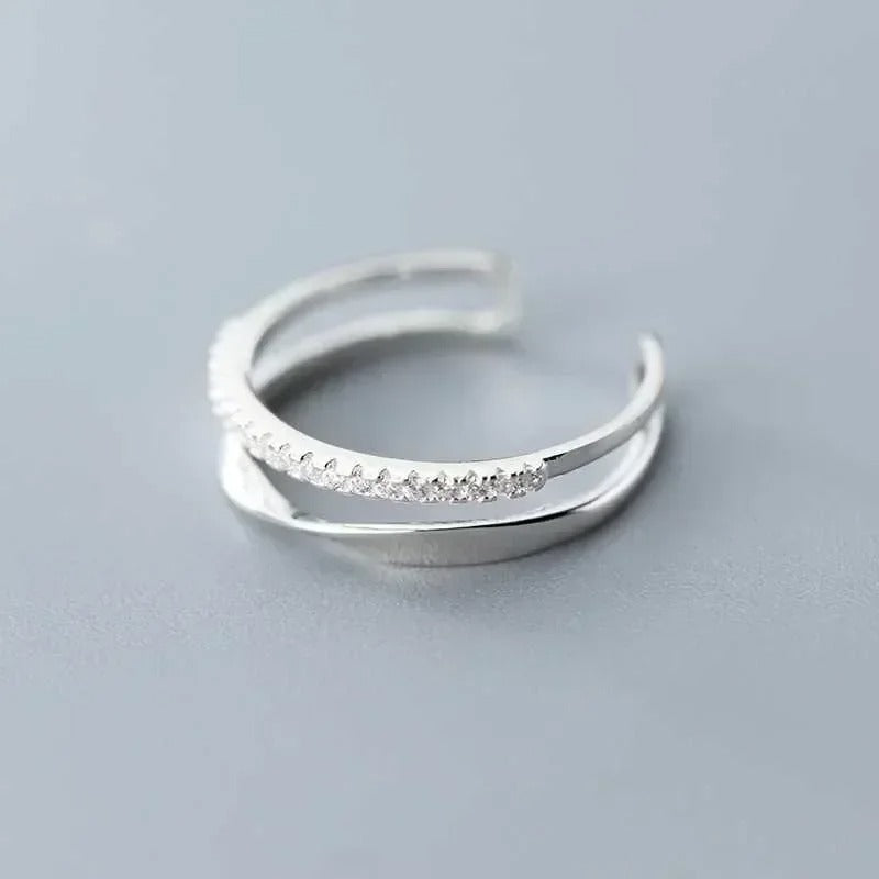 925 Sterling Silver Double Lines Cocktail Ring