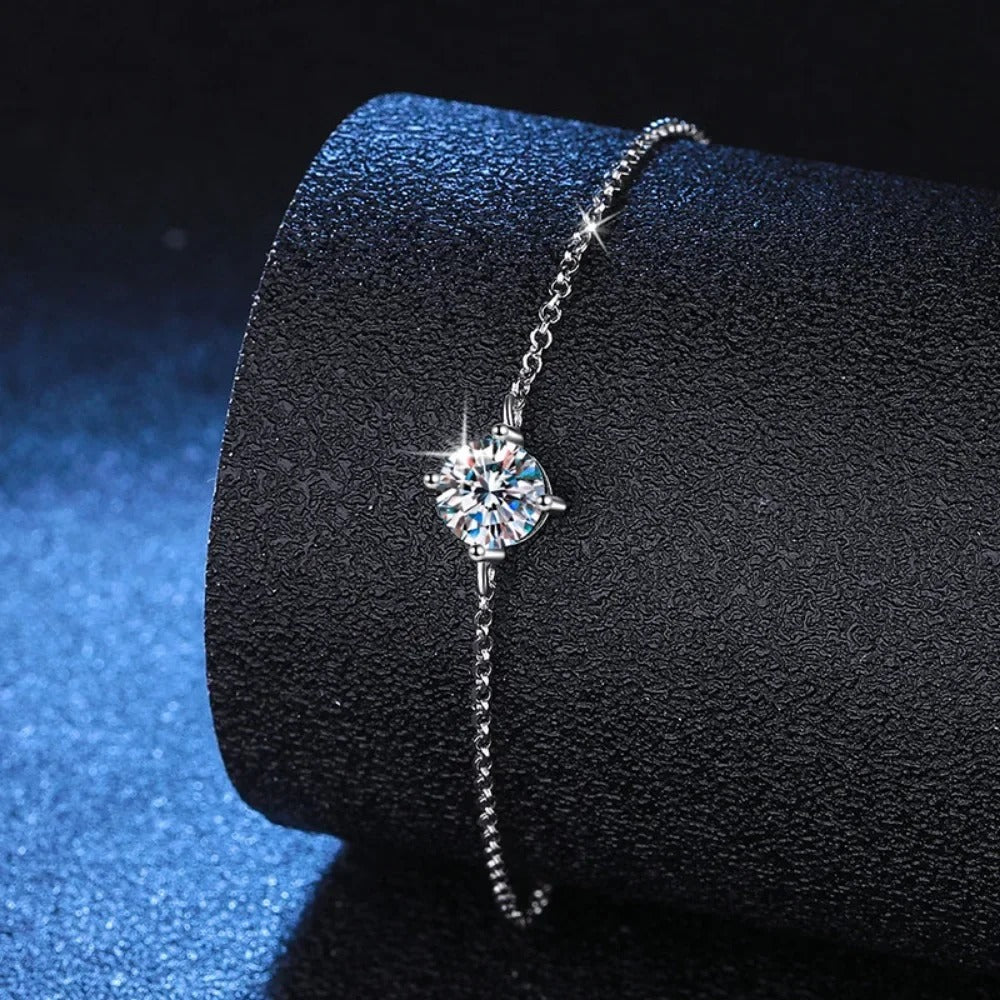 Certified 1 Carat Moissanite 925 Silver Adjustable Bracelet