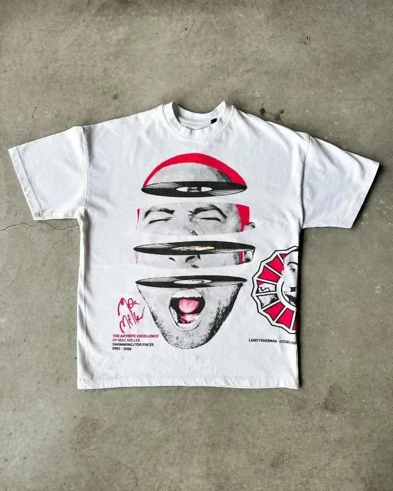 Y2K Retro Street Portrait Print T-Shirt