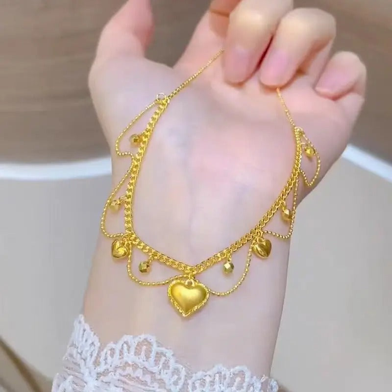 18K Gold Lace Water Droplet Heart Pendant Necklace