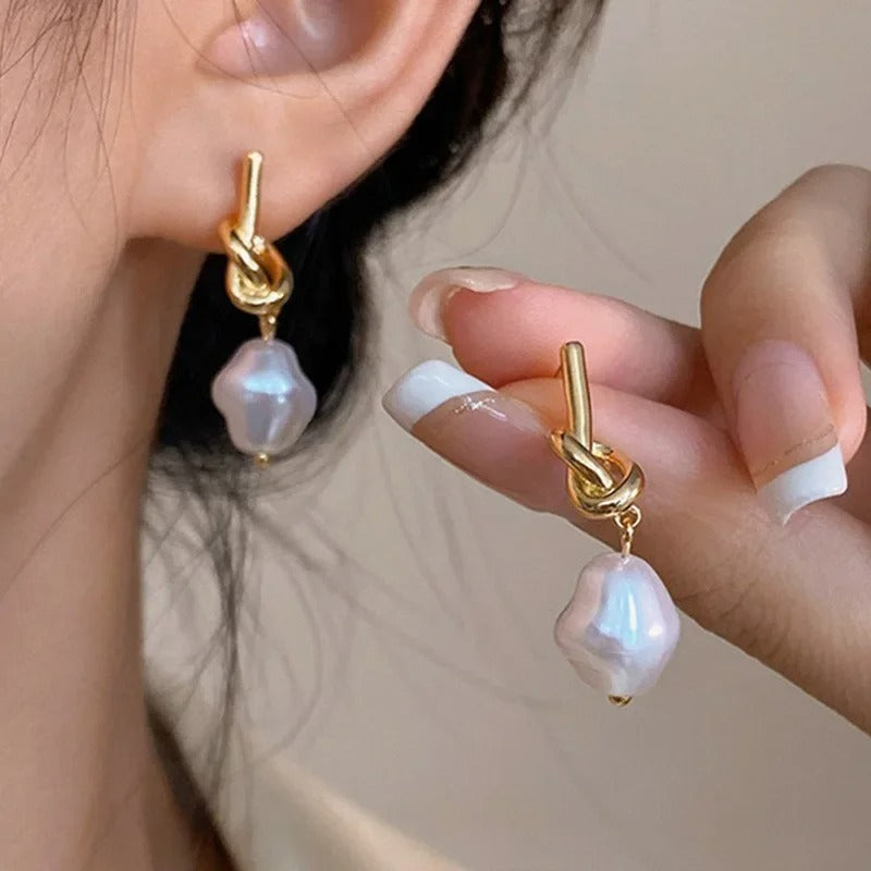 Elegant Pearl & Gold Bean Drop Earrings