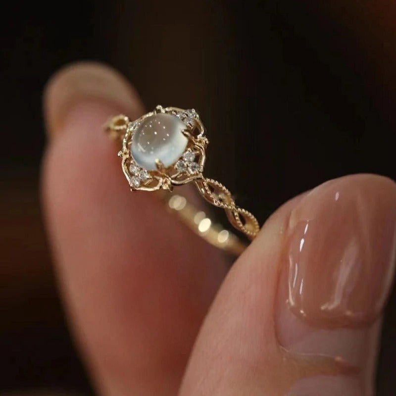 14K Gold Plated Moonstone Cat's Eye Ring