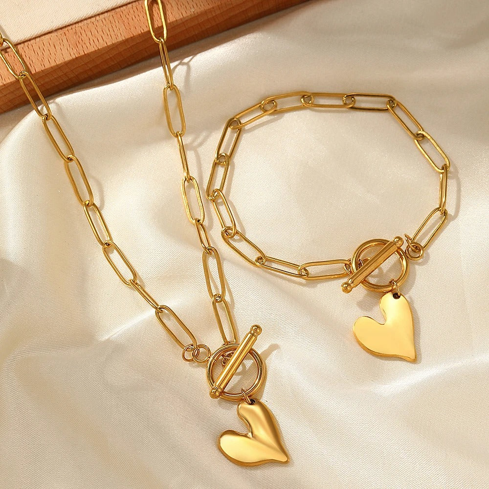Minimalist Stainless Steel Heart Chain Necklace Gold