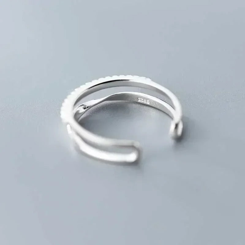 925 Sterling Silver Double Lines Cocktail Ring