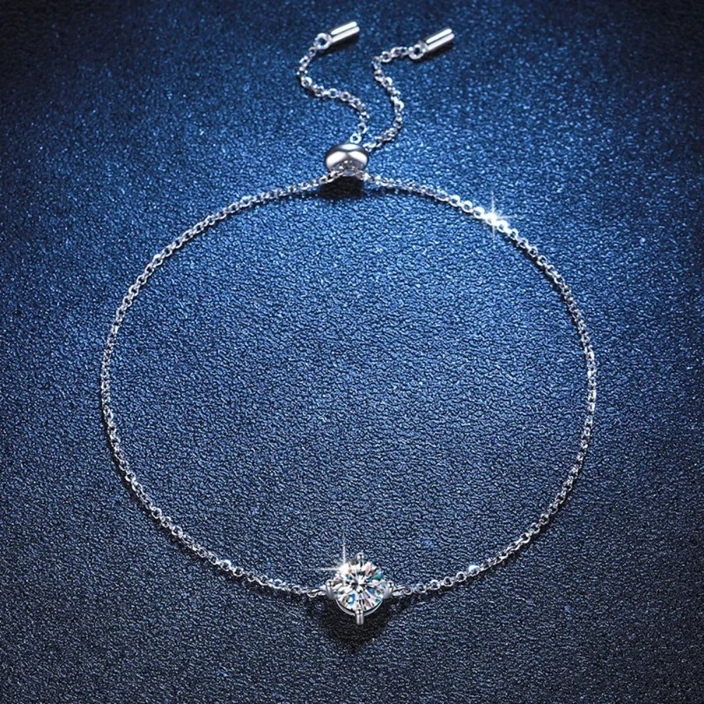 Certified 1 Carat Moissanite 925 Silver Adjustable Bracelet