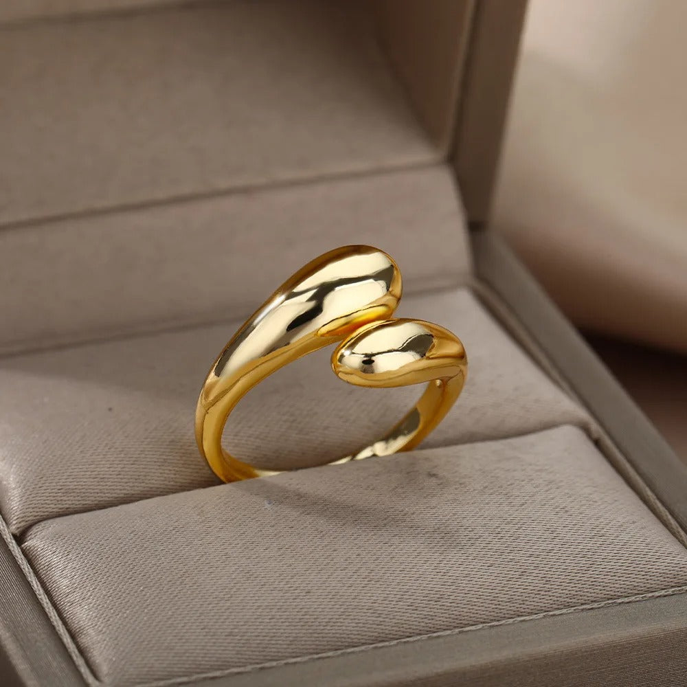 Gold Stainless Steel Double Ball Open Ring