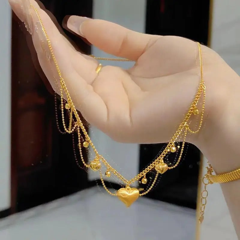 18K Gold Lace Water Droplet Heart Pendant Necklace