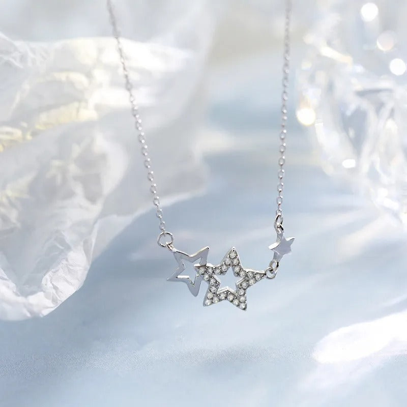 925 Sterling Silver Star Pendant Necklace with Zircon 45cm