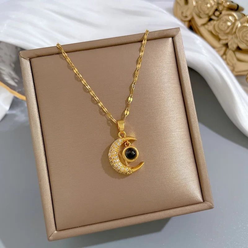 Gold Plated Stainless Steel Moon Pendant Necklace