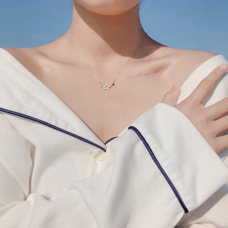925 Sterling Silver Star Pendant Necklace with Zircon 45cm