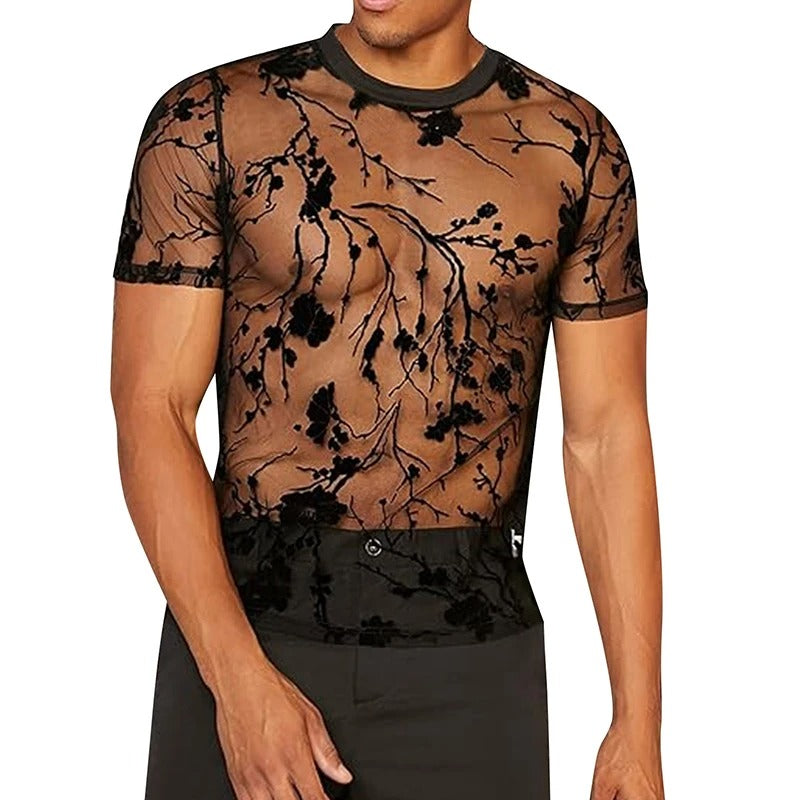 Men’s Mesh Lace Knit T-Shirt