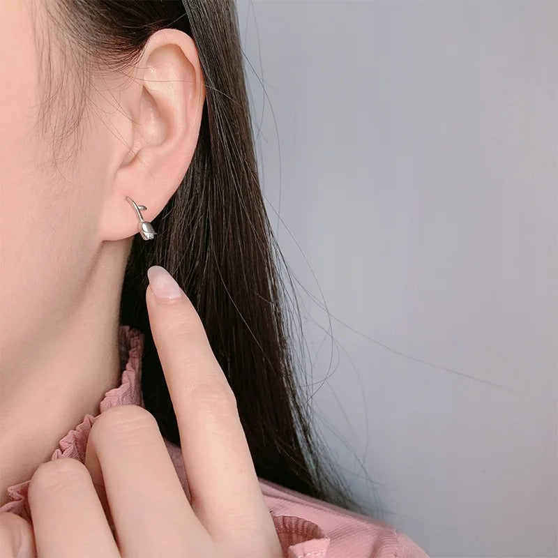 Sweet Tulip Flower Stud Earrings Silver