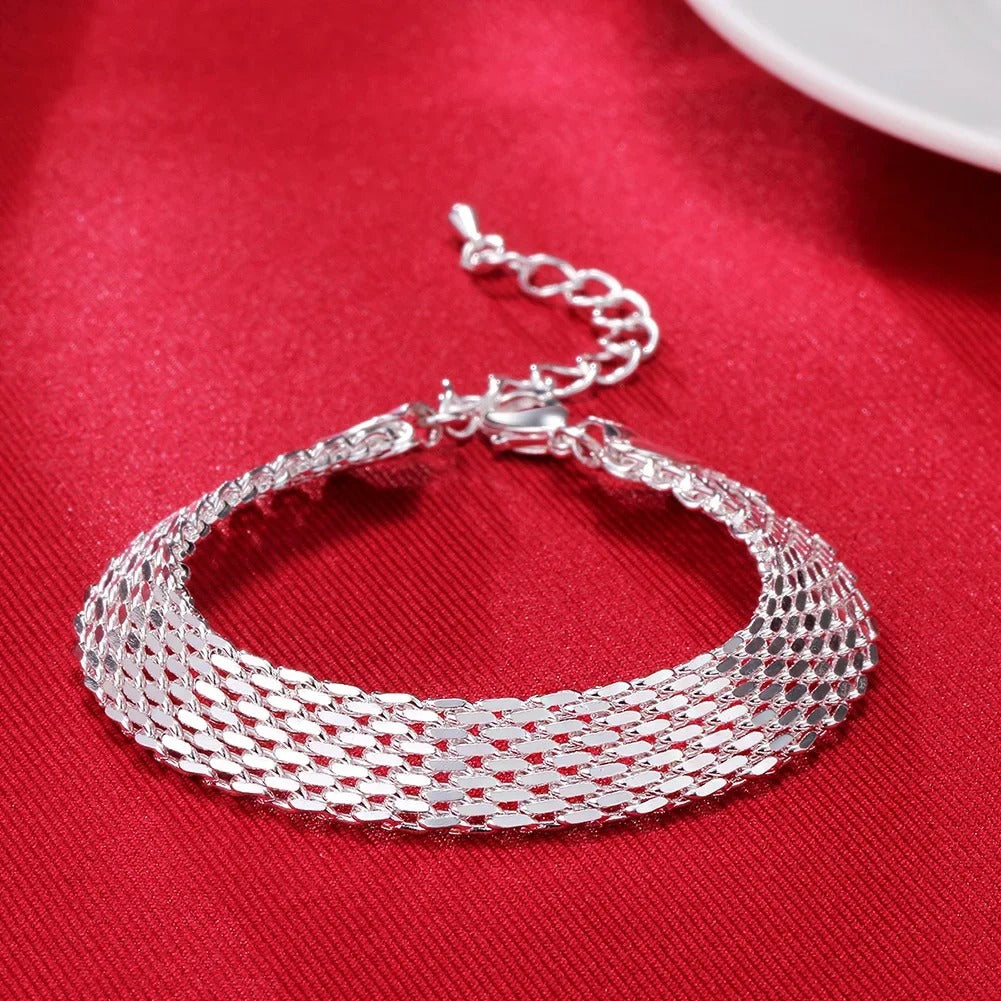 925 Sterling Silver Woven Chain Bracelet for Women