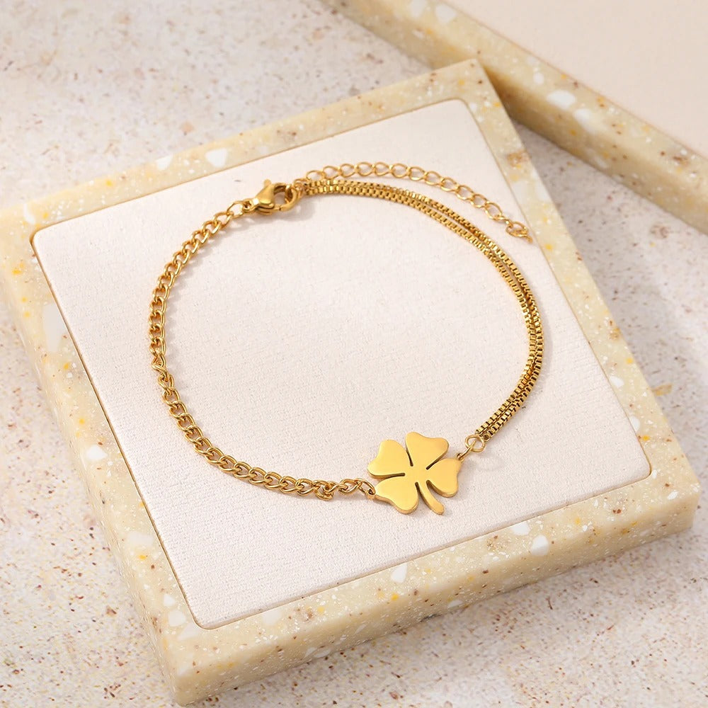 Stainless Steel Lucky Clover Bracelet Gold