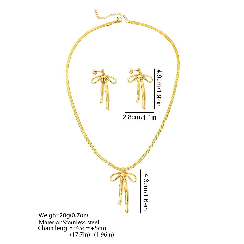 Bow Pendant Necklace & Earrings Set