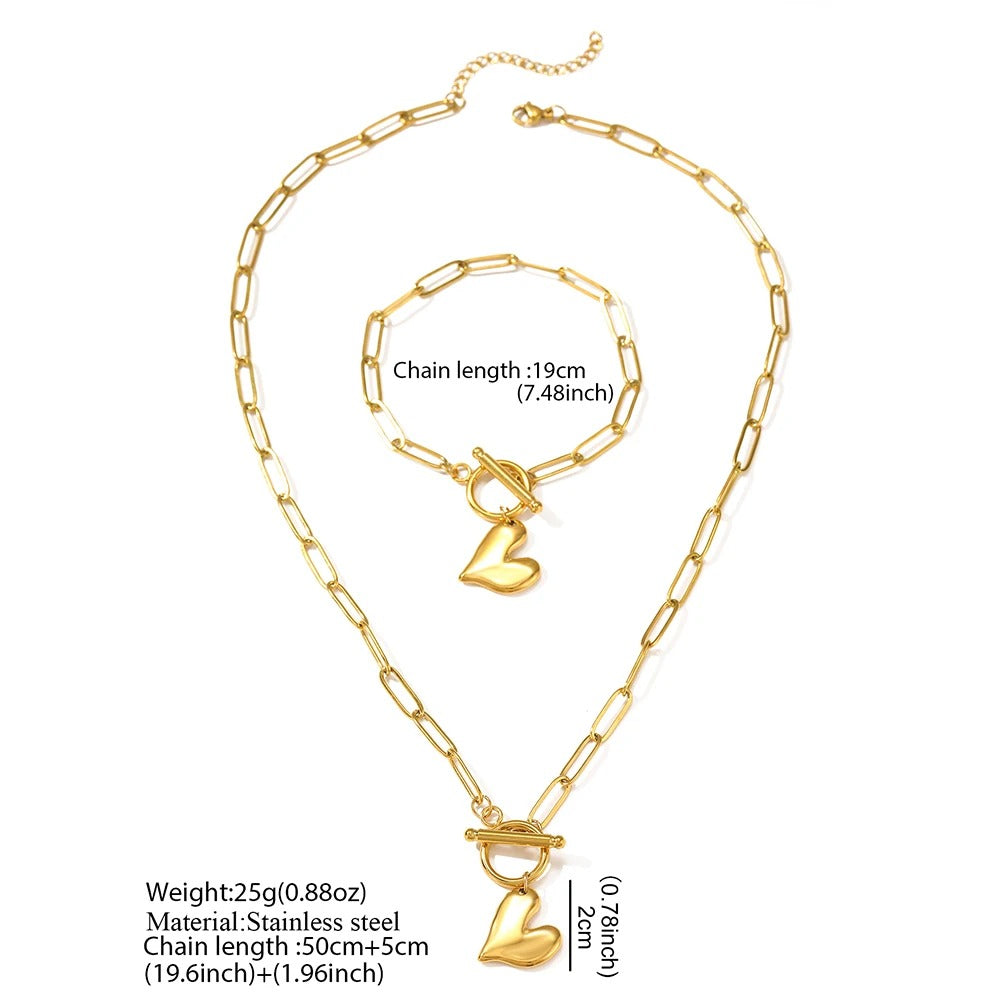Minimalist Stainless Steel Heart Chain Necklace Gold