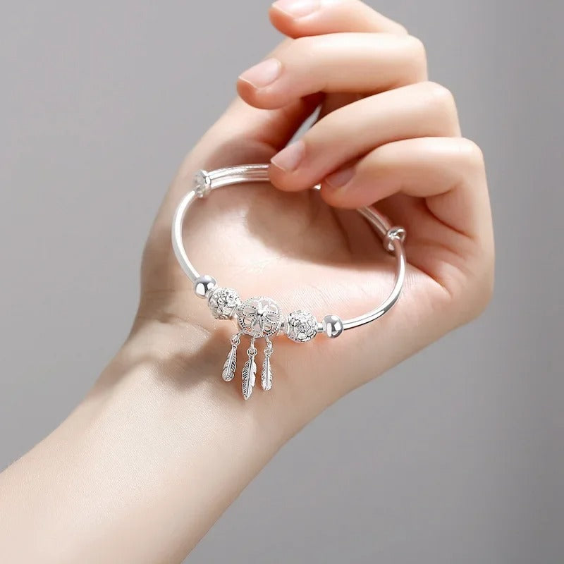 925 Sterling Silver Dreamcatcher Feather Bracelet