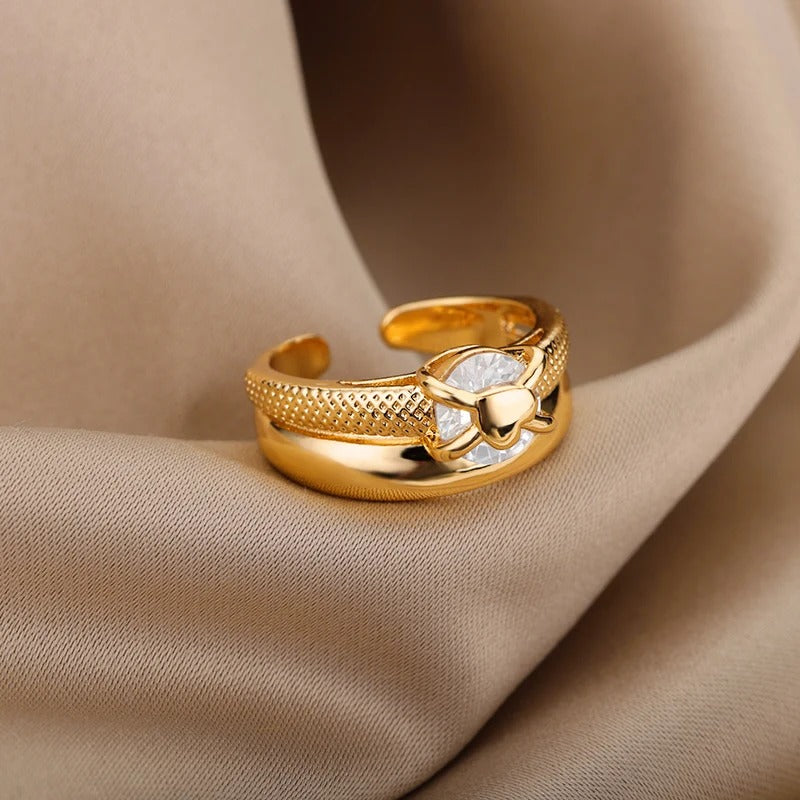 Gold Plated Adjustable Heart Ring