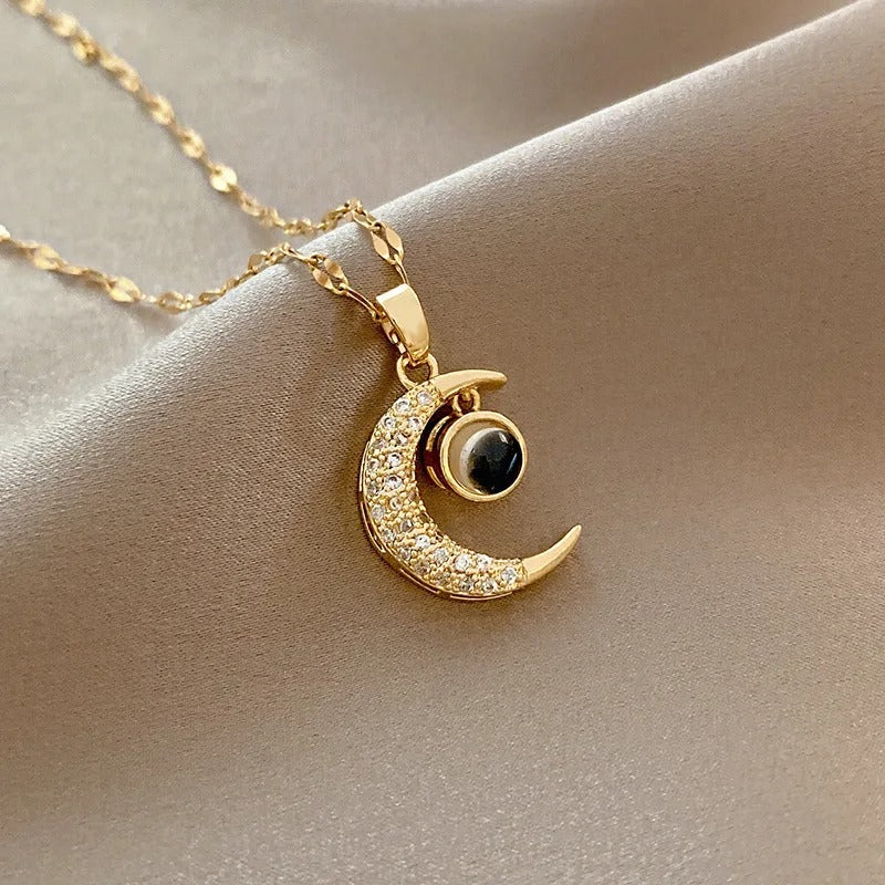 Gold Plated Stainless Steel Moon Pendant Necklace