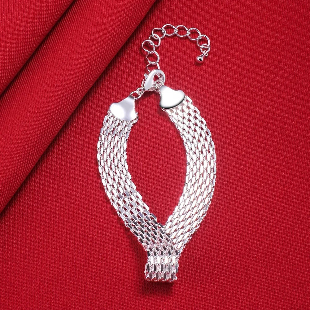 925 Sterling Silver Woven Chain Bracelet for Women