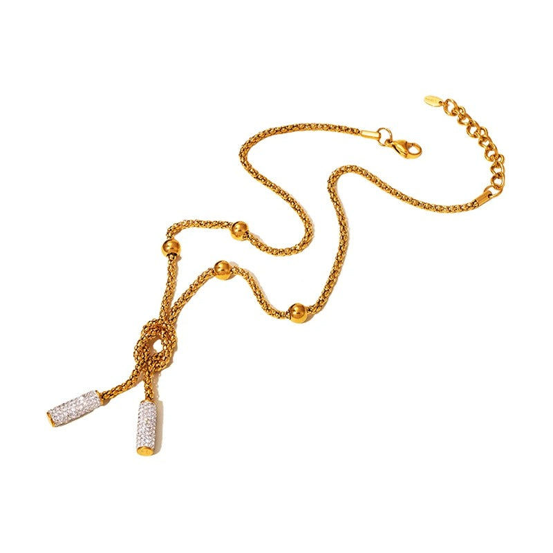 Nivora Gold-Plated Rhinestone Pendant Box Chain Necklace