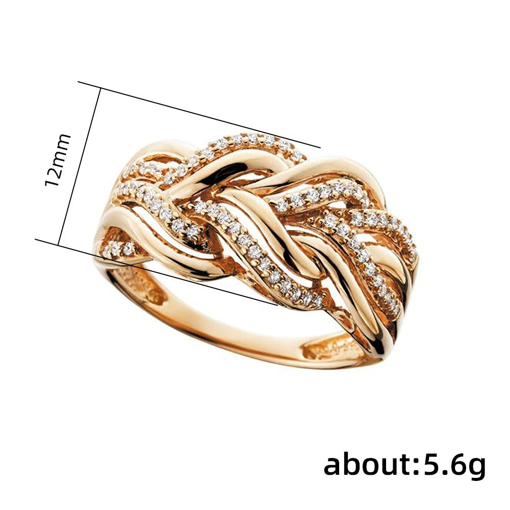 Huitan Gold Color Twist Design CZ Ring