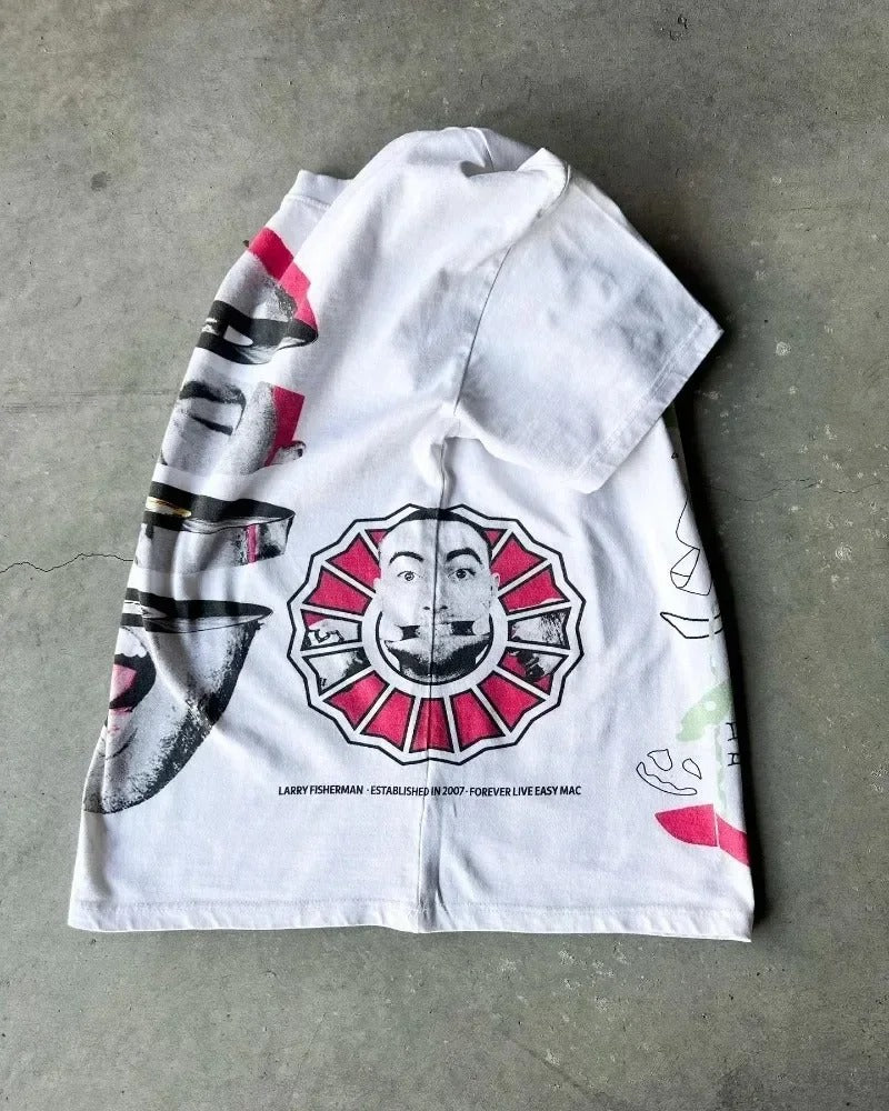 Y2K Retro Street Portrait Print T-Shirt