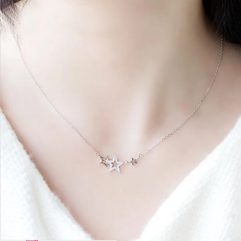 925 Sterling Silver Star Pendant Necklace with Zircon 45cm